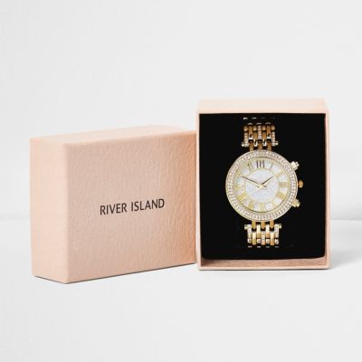 Gold tone diamant&#233; bling watch